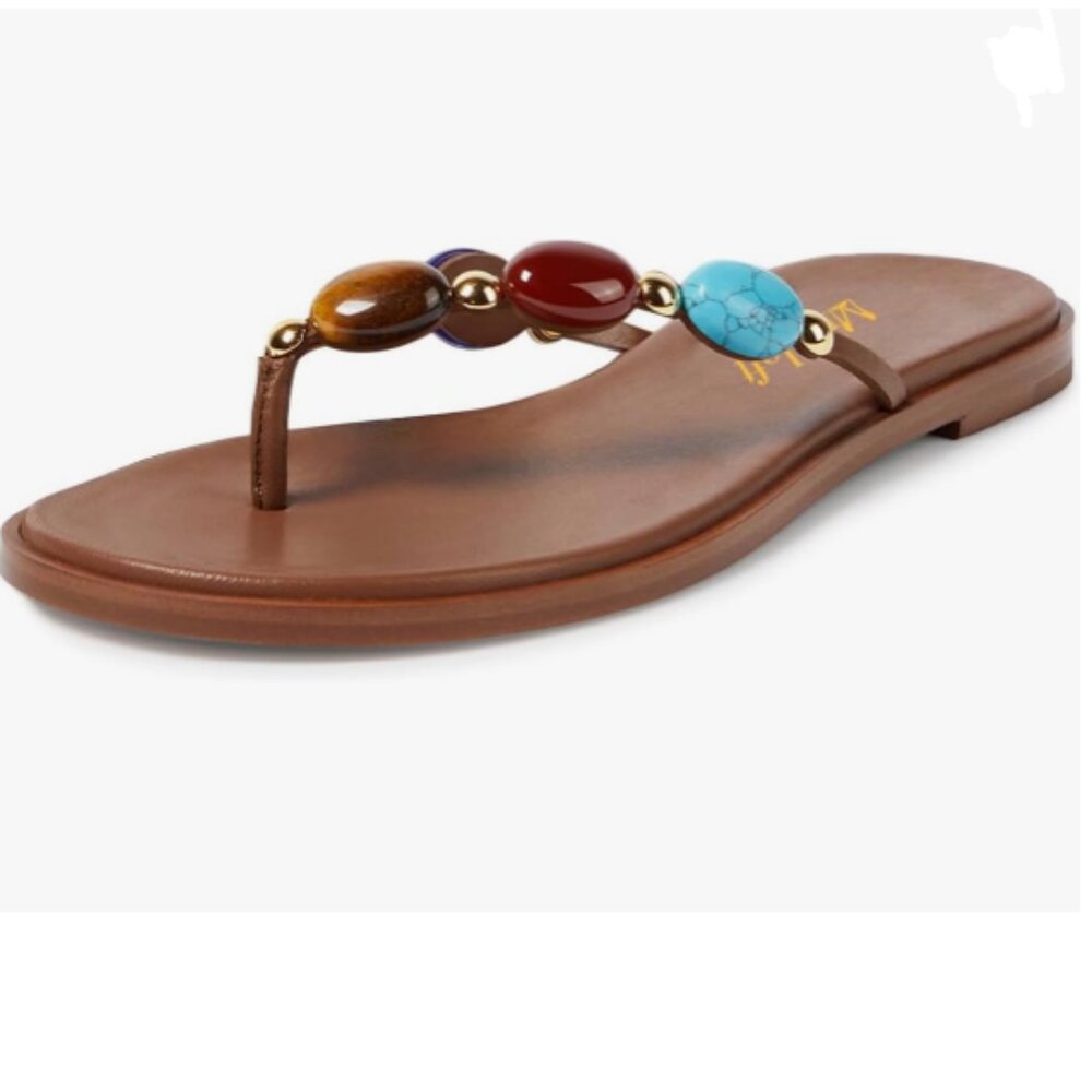 miss left Sienna Jewelled Strap Open Toe Flip Flops Insole Slip on Sandals